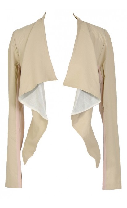 Vegan Leather Open Jacket in Beige